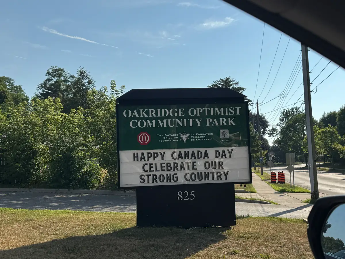 Oakridge Optimist Community Park entrance sign at 825 Valetta Street, Oakridge, London Ontario