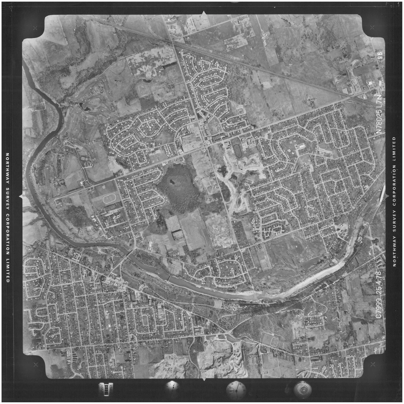 Northway Survey Corporation aerial photograph of Oakridge, London Ontario, April 25 1978, showing completed residential development