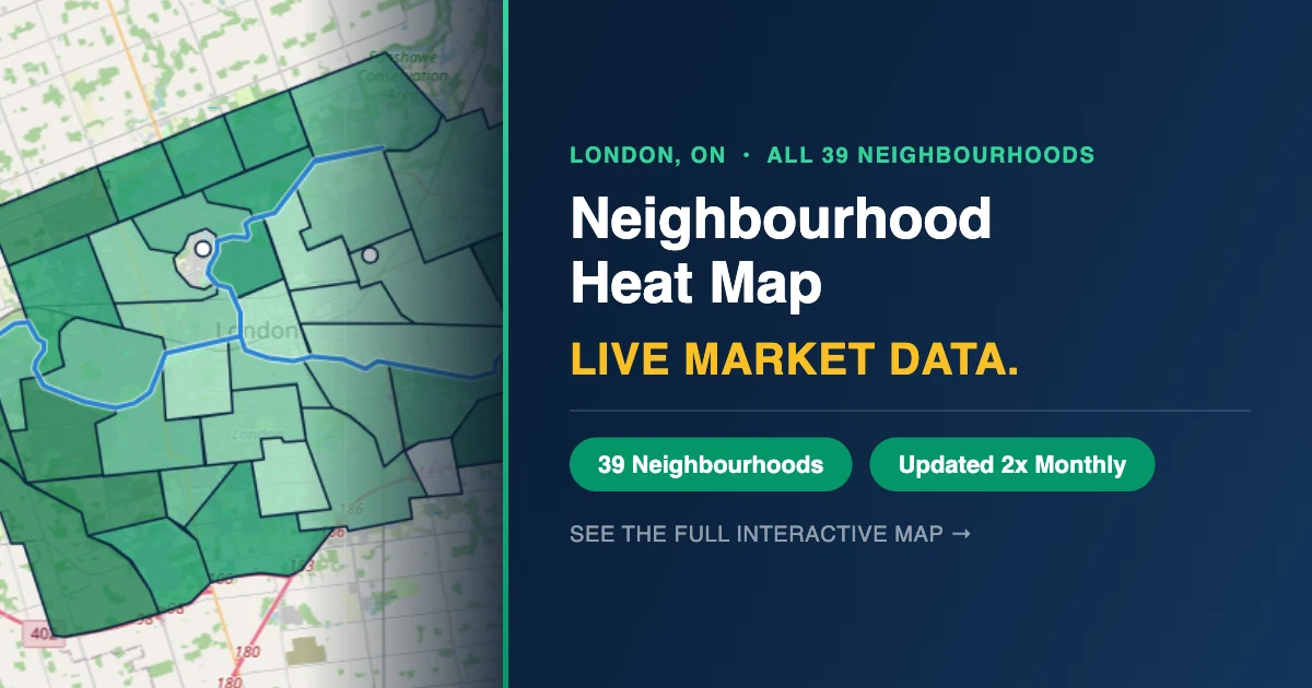 London Ontario neighbourhood heat map showing price and market speed data by area